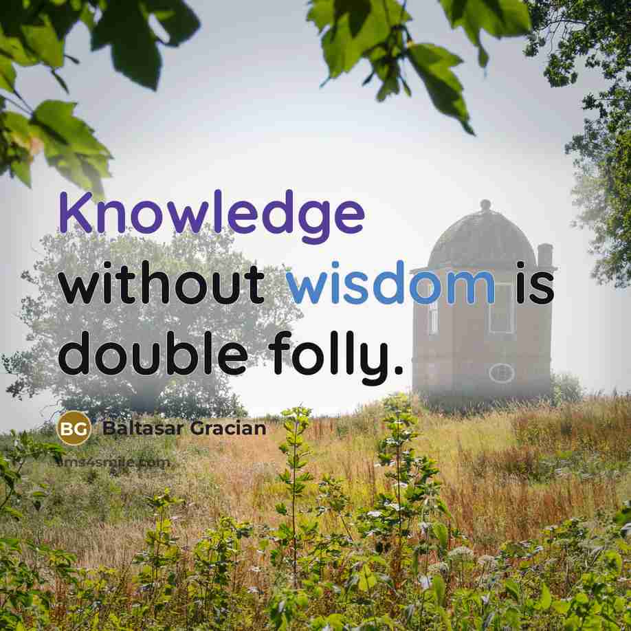 “Knowledge without wisdom is double folly.” quote by Baltasar Gracian