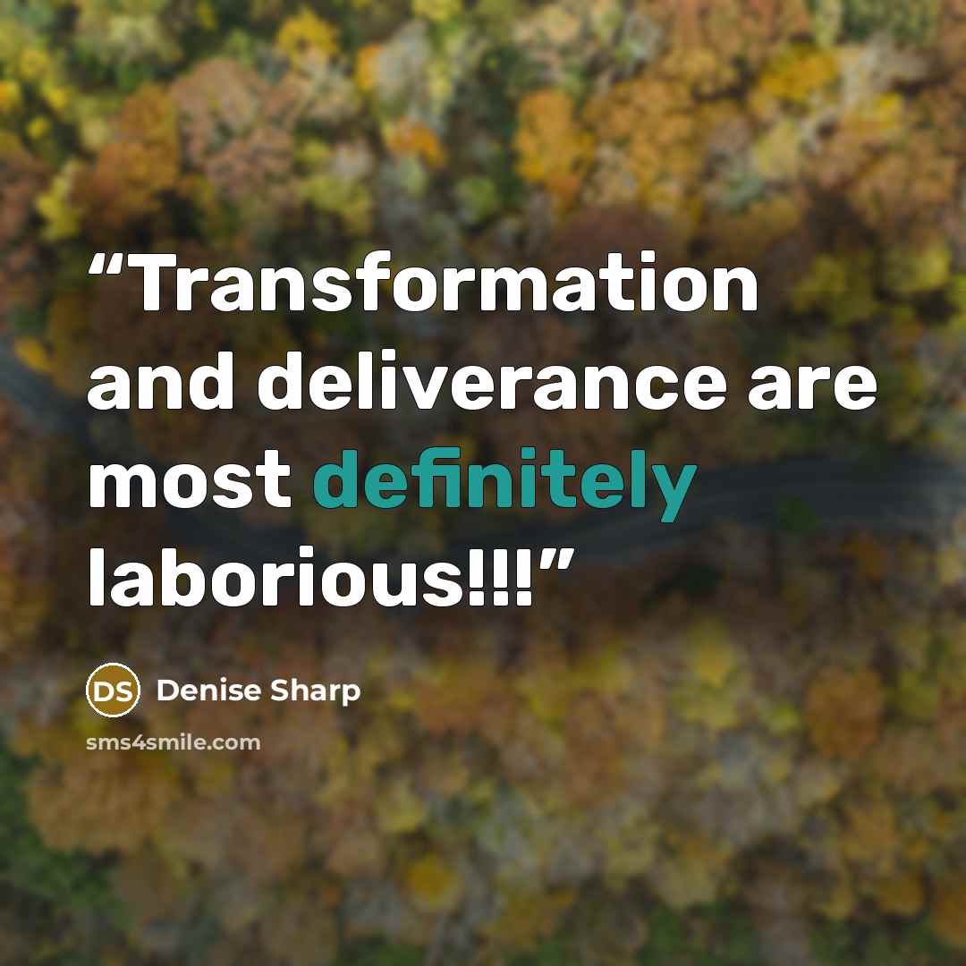 “Transformation and deliverance are most definitely laborious!!!” quote by Denise Sharp