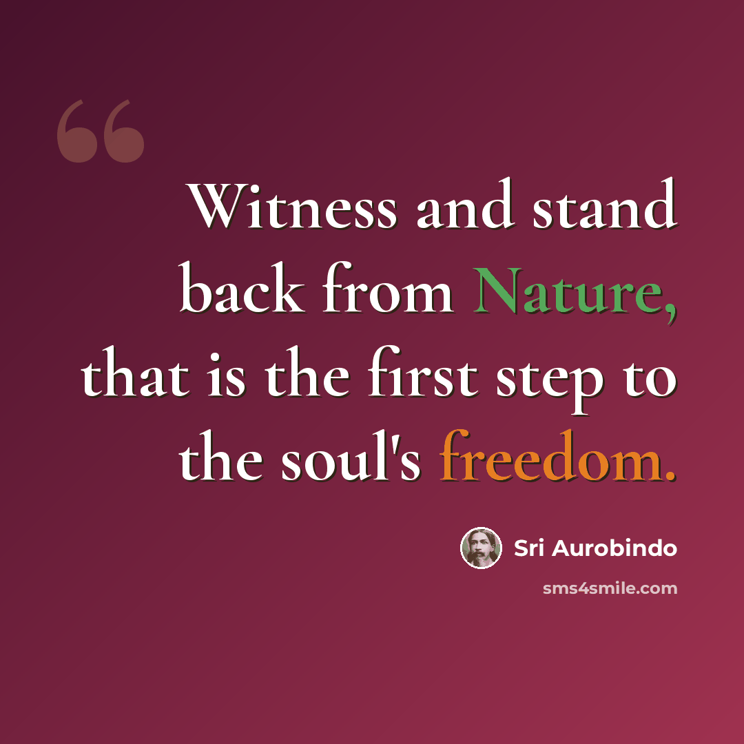 “Witness and stand back from Nature, that is the first step to the soul's freedom.” quote by Sri Aurobindo