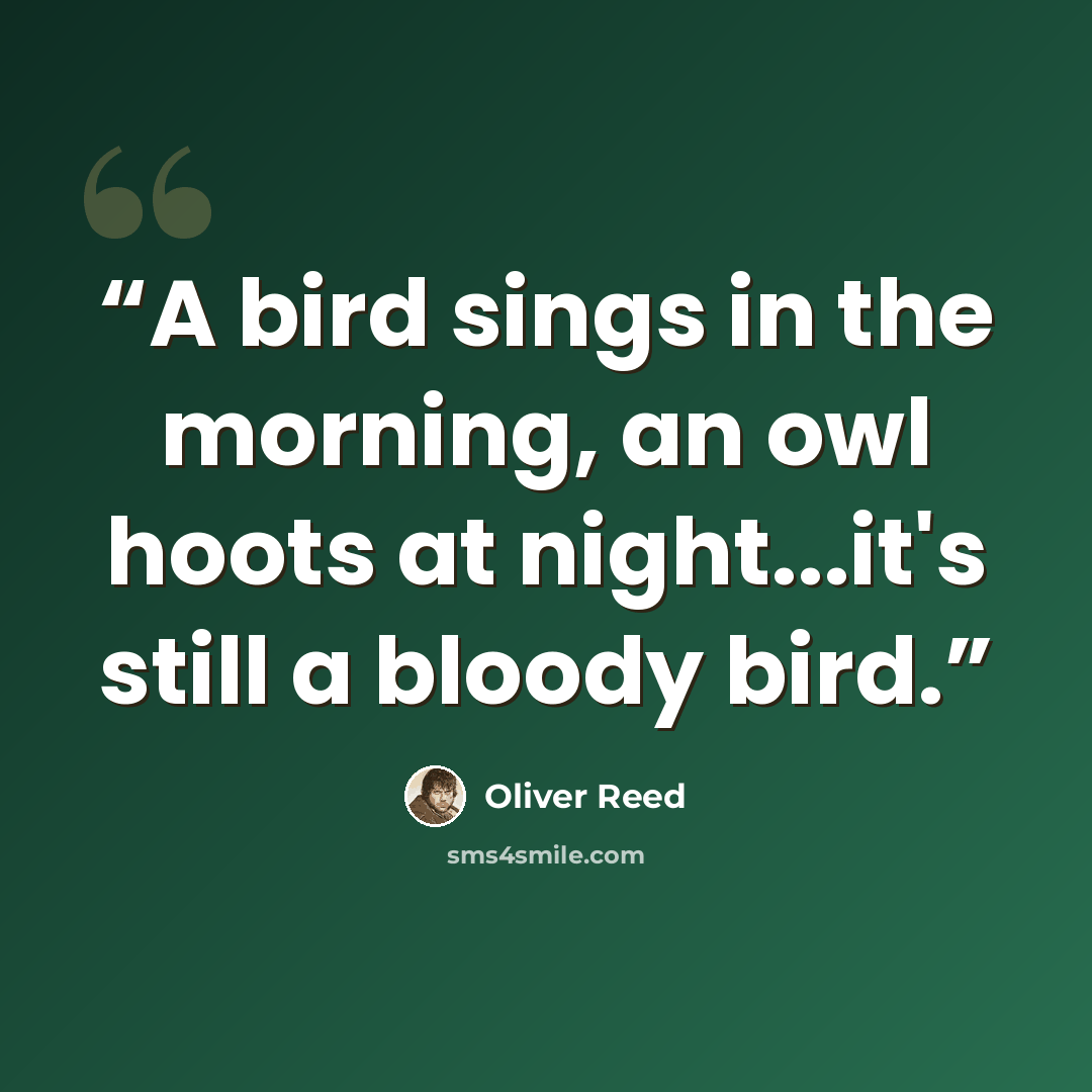 “A bird sings in the morning, an owl hoots at night...it's still a bloody bird.” quote by Oliver Reed