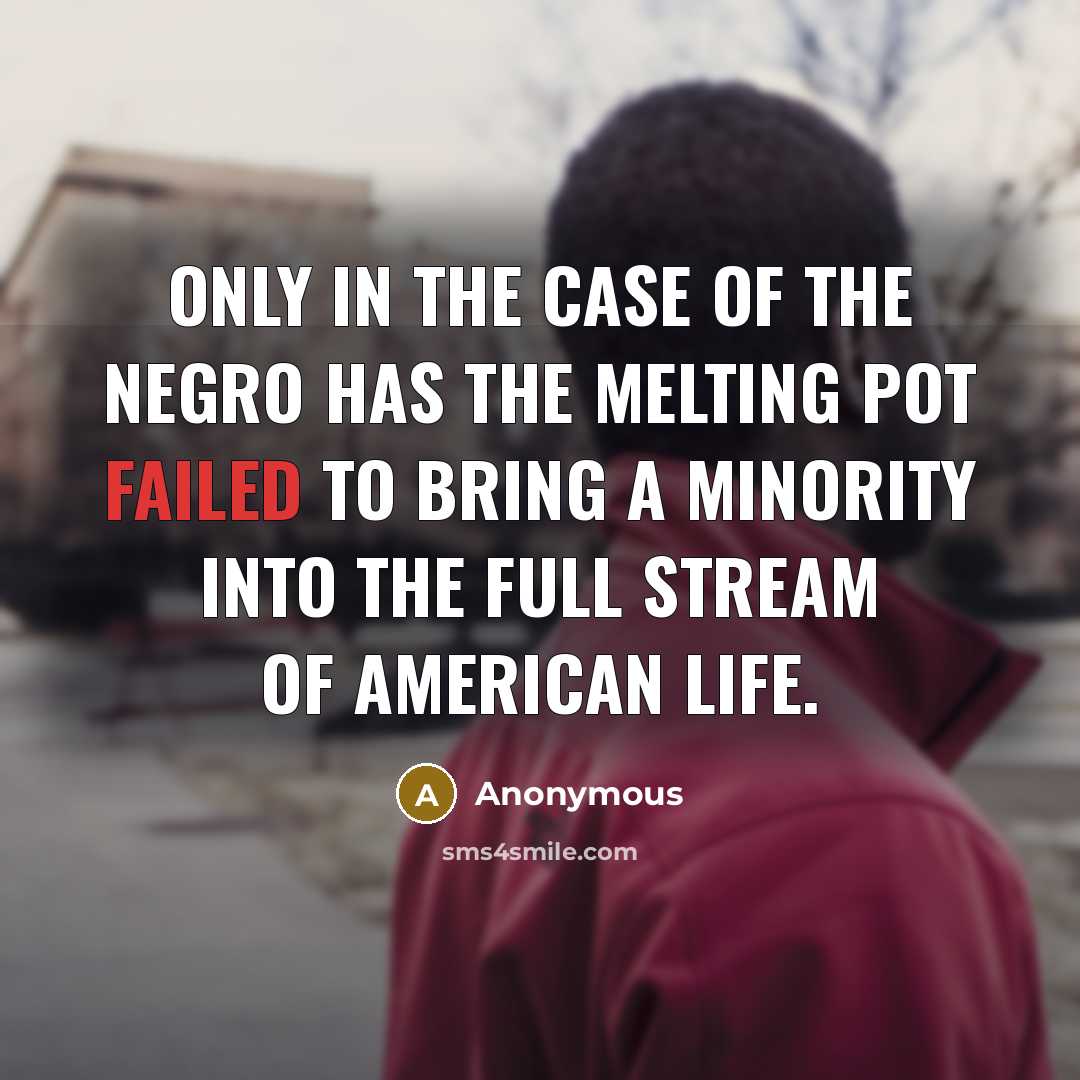 “Only in the case of the Negro has the melting pot failed to bring a minority into the full stream of American life.” quote by Anonymous