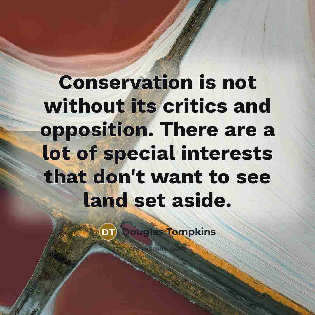 “Conservation is not without its critics and opposition. There are a lot of special interests that don't want to see land set aside.” quote by Douglas Tompkins