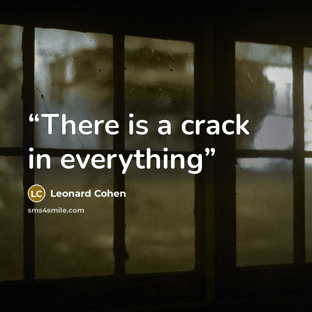 “There is a crack in everything” quote by Leonard Cohen