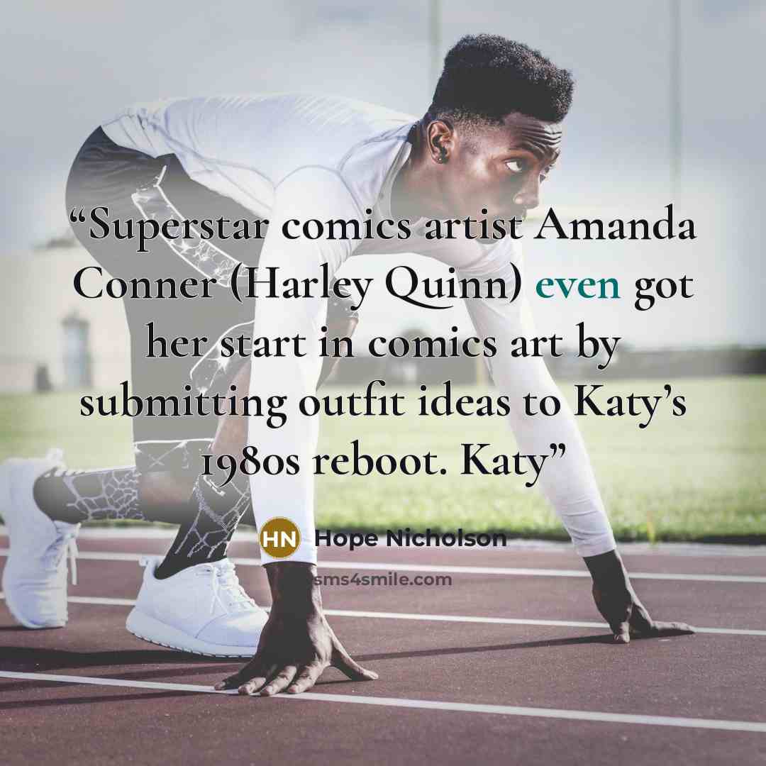 “Superstar comics artist Amanda Conner (Harley Quinn) even got her start in comics art by submitting outfit ideas to Katy’s 1980s reboot. Katy” quote by Hope Nicholson