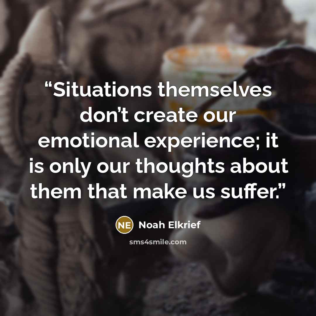 “Situations themselves don’t create our emotional experience; it is only our thoughts about them that make us suffer.” quote by Noah Elkrief