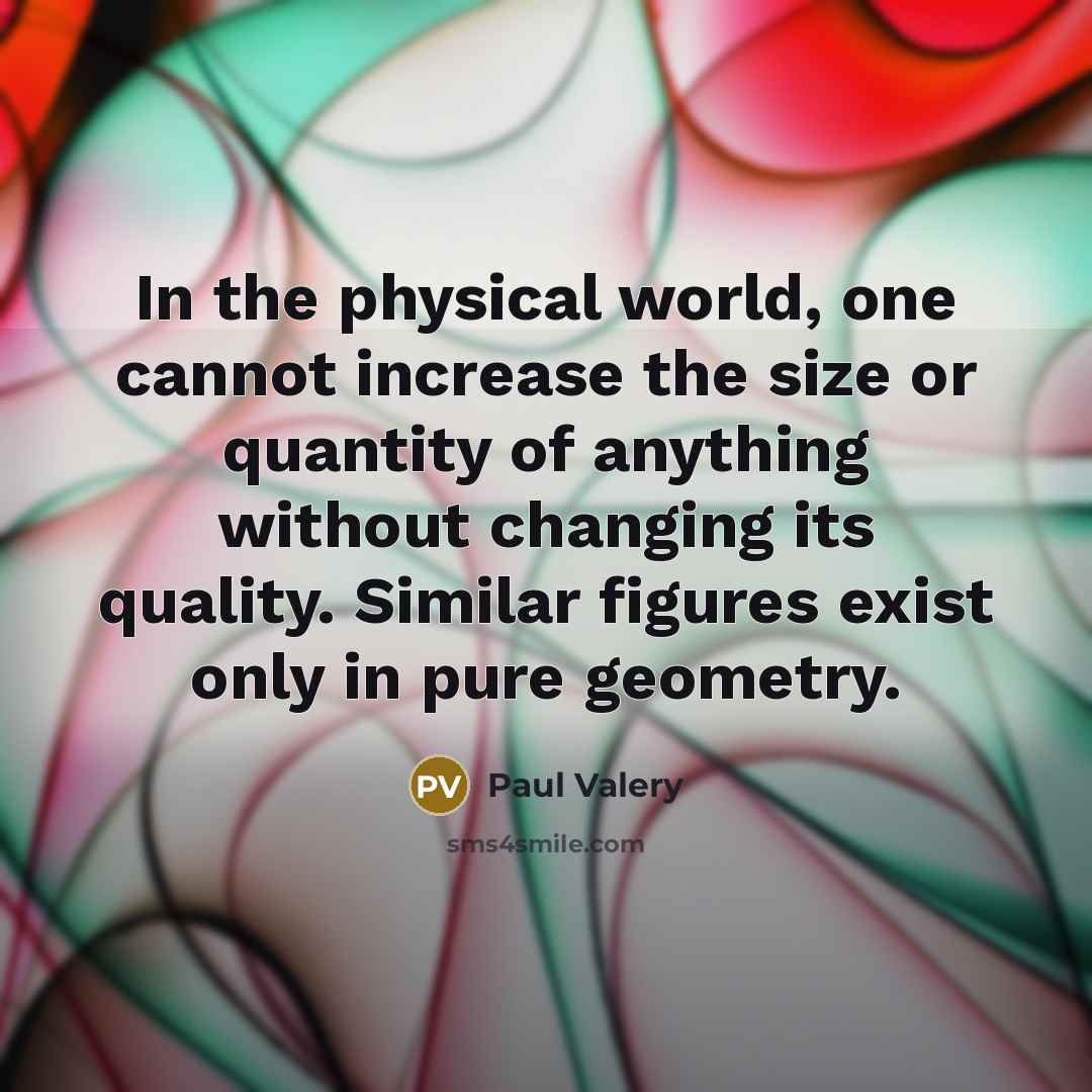 “In the physical world, one cannot increase the size or quantity of anything without changing its quality. Similar figures exist only in pure geometry.” quote by Paul Valery