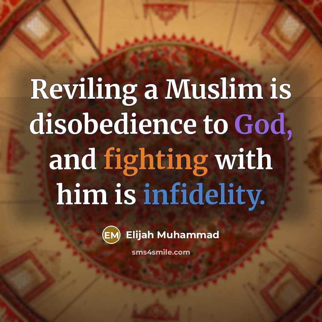 “Reviling a Muslim is disobedience to God, and fighting with him is infidelity.” quote by Elijah Muhammad