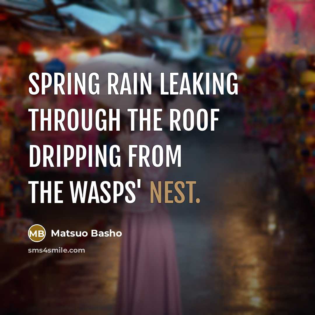 “Spring rain leaking through the roof dripping from the wasps' nest.” quote by Matsuo Basho