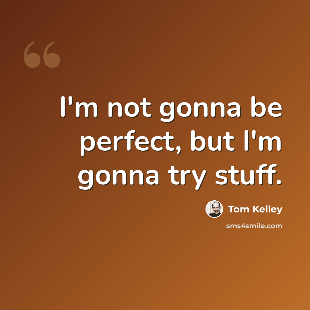 “I'm not gonna be perfect, but I'm gonna try stuff.” quote by Tom Kelley