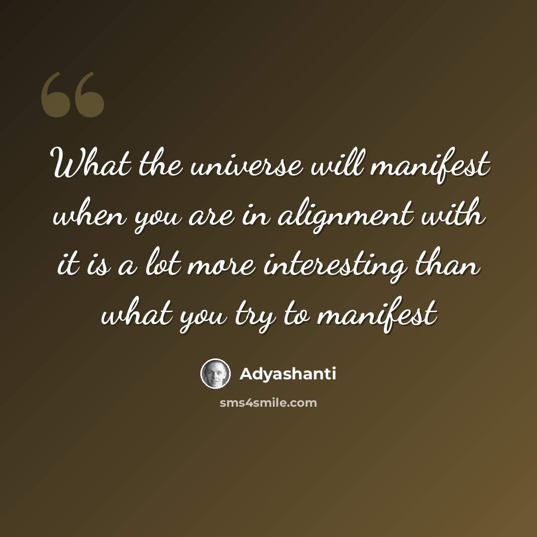 “What the universe will manifest when you are in alignment with it is a lot more interesting than what you try to manifest” quote by Adyashanti