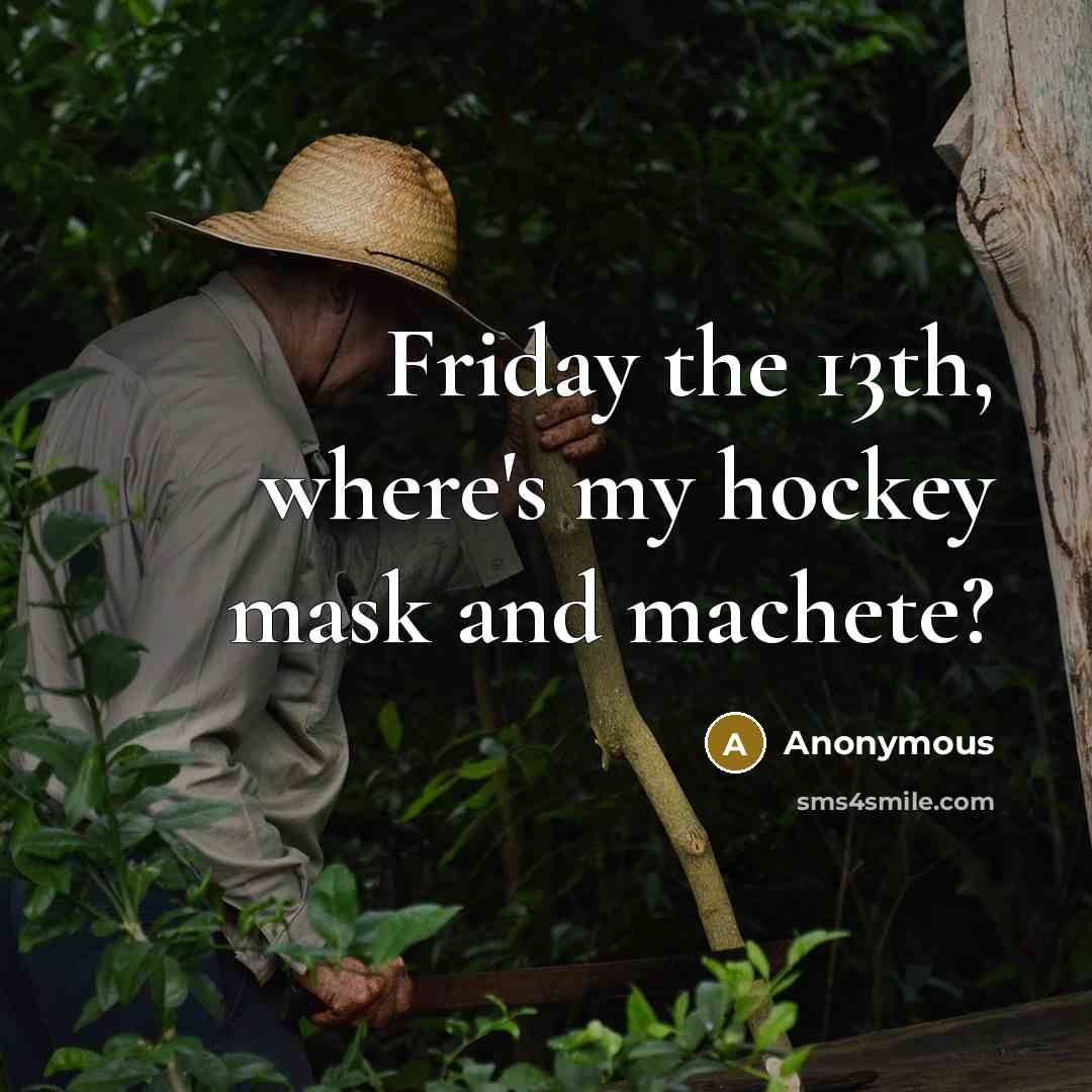 “Friday the 13th, where's my hockey mask and machete?” quote by Anonymous