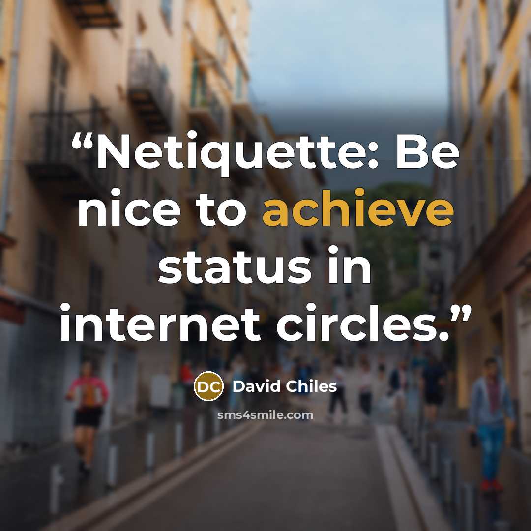 “Netiquette: Be nice to achieve status in internet circles.” quote by David Chiles