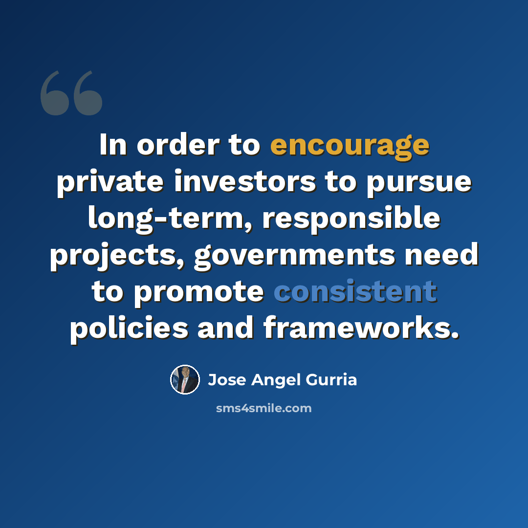 “In order to encourage private investors to pursue long-term, responsible projects, governments need to promote consistent policies and frameworks.” quote by Jose Angel Gurria