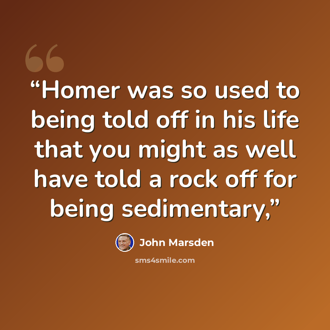 “Homer was so used to being told off in his life that you might as well have told a rock off for being sedimentary,” quote by John Marsden