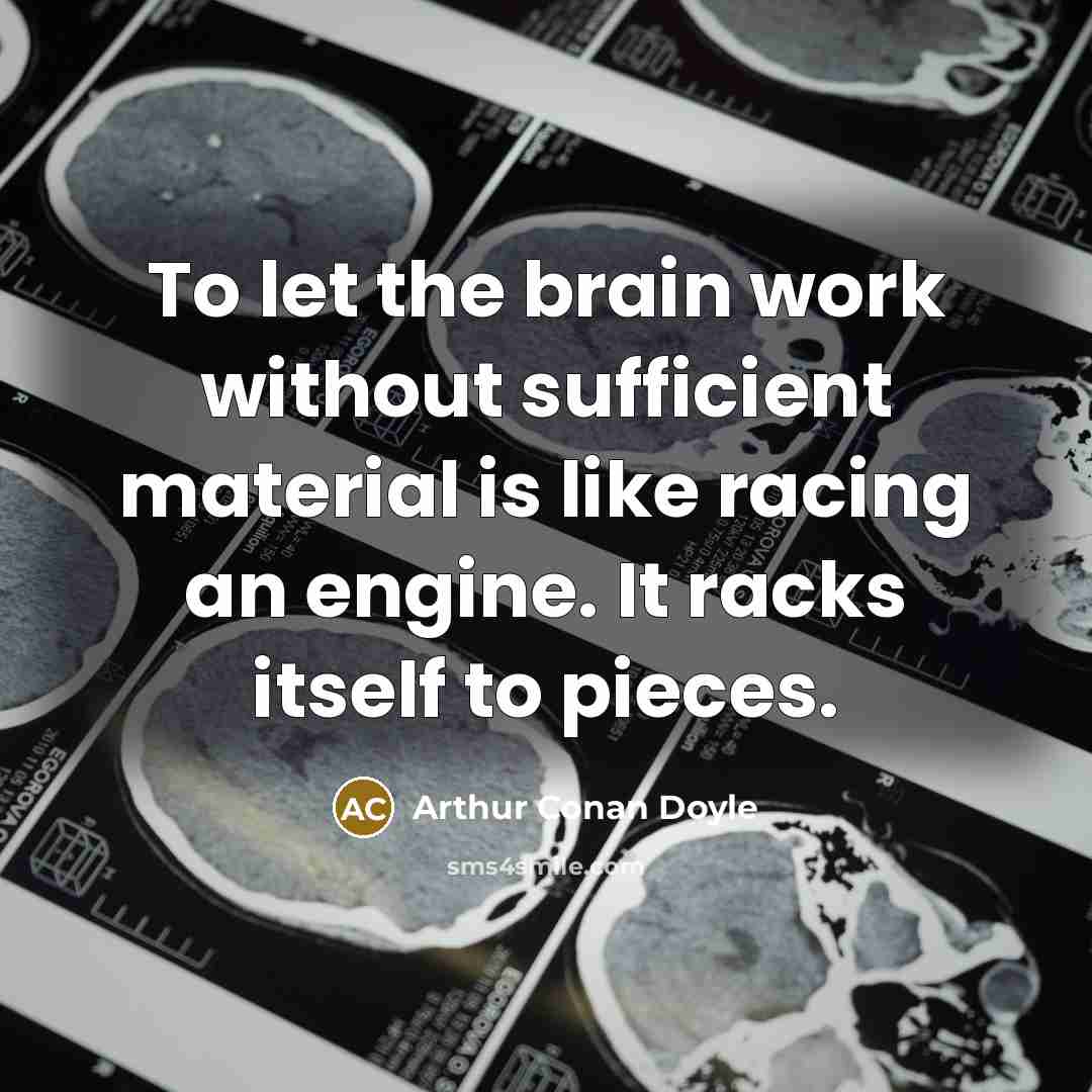 “To let the brain work without sufficient material is like racing an engine. It racks itself to pieces.” quote by Arthur Conan Doyle