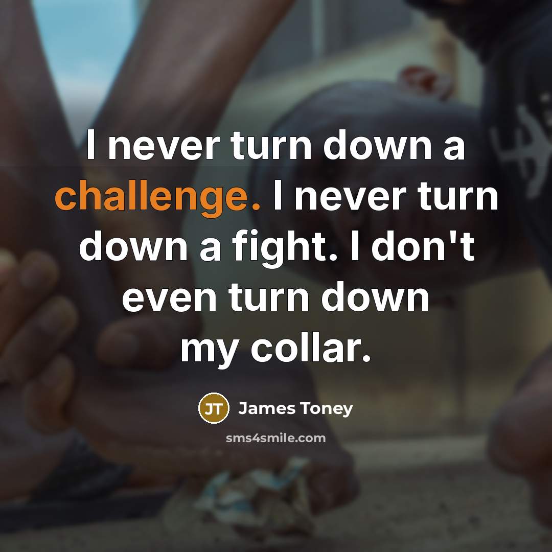 “I never turn down a challenge. I never turn down a fight. I don't even turn down my collar.” quote by James Toney