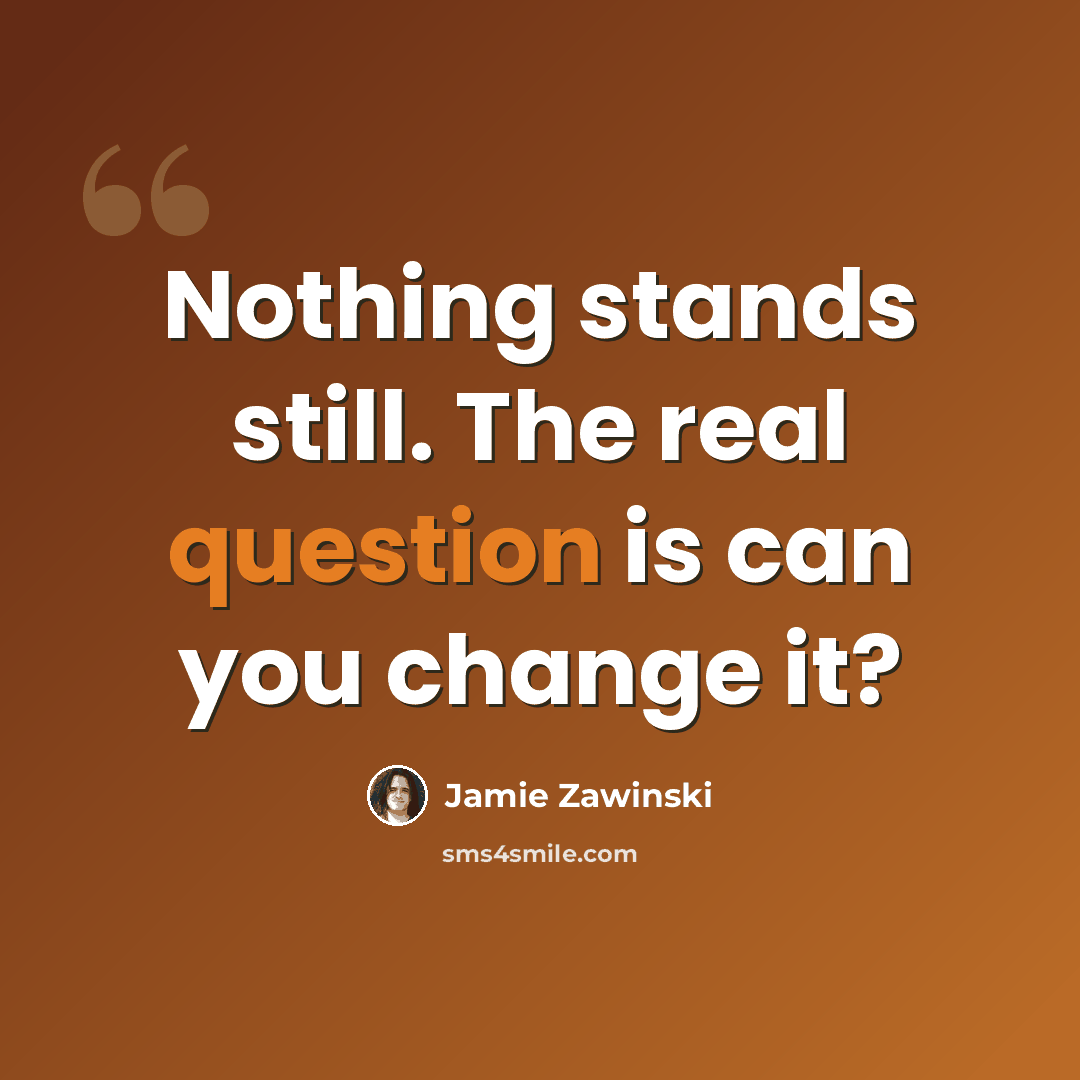 “Nothing stands still. The real question is can you change it?” quote by Jamie Zawinski
