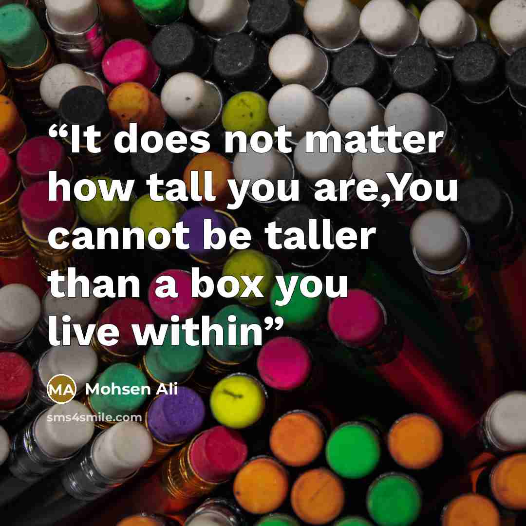 “It does not matter how tall you are,You cannot be taller than a box you live within” quote by Mohsen Ali