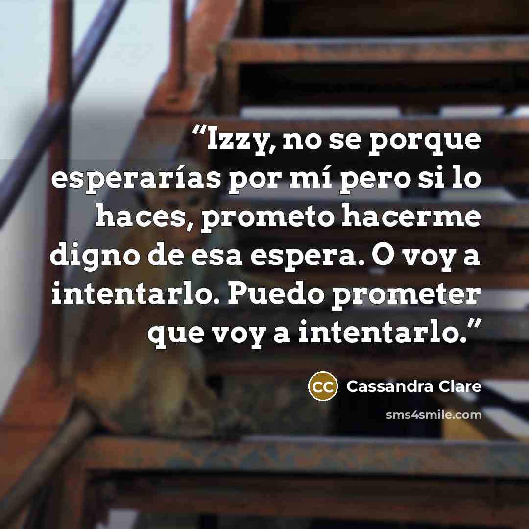 “Izzy, no se porque esperarías por mí pero si lo haces, prometo hacerme digno de esa espera. O voy a intentarlo. Puedo prometer que voy a intentarlo.” quote by Cassandra Clare