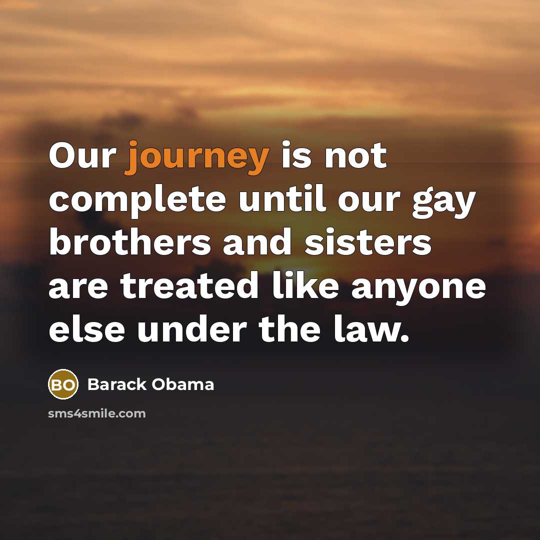 “Our journey is not complete until our gay brothers and sisters are treated like anyone else under the law.” quote by Barack Obama