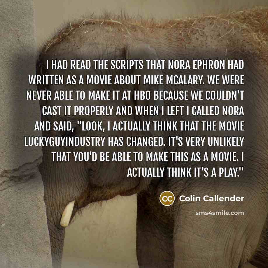 “I had read the scripts that Nora Ephron had written as a movie about Mike McAlary. We were never able to make it at HBO because we couldn't cast it properly and when I left I called Nora and said, "Look, I actually think that the movie luckyguyindustry has changed. It's very unlikely that you'd be…” quote by Colin Callender