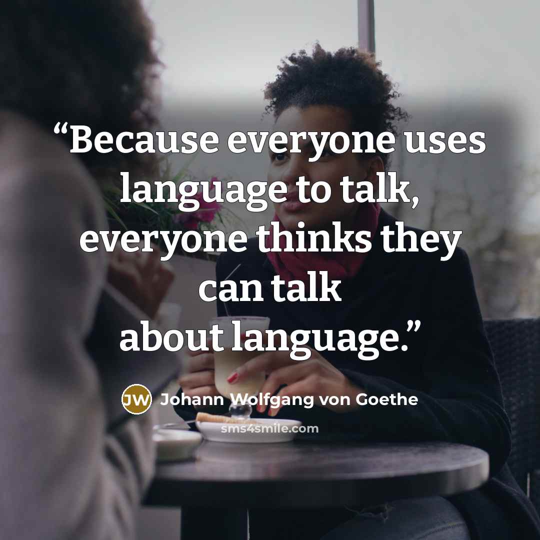 “Because everyone uses language to talk, everyone thinks they can talk about language.” quote by Johann Wolfgang von Goethe