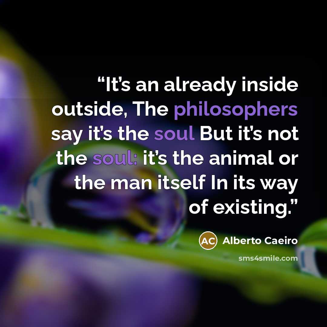 “It’s an already inside outside, The philosophers say it’s the soul But it’s not the soul: it’s the animal or the man itself In its way of existing.” quote by Alberto Caeiro