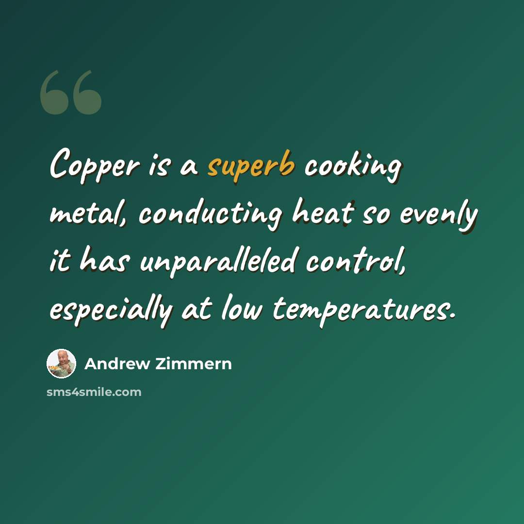 “Copper is a superb cooking metal, conducting heat so evenly it has unparalleled control, especially at low temperatures.” quote by Andrew Zimmern