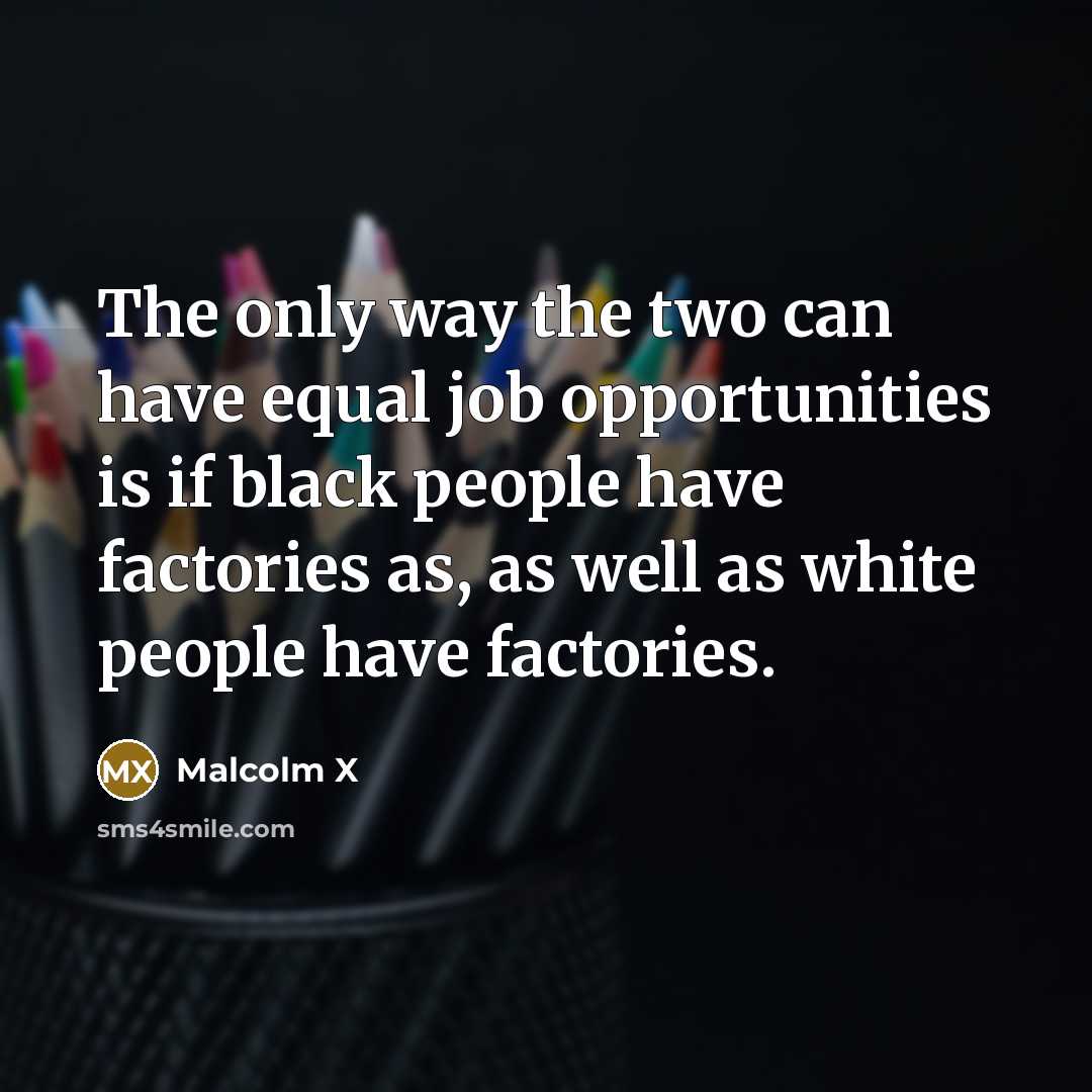 “The only way the two can have equal job opportunities is if black people have factories as, as well as white people have factories.” quote by Malcolm X