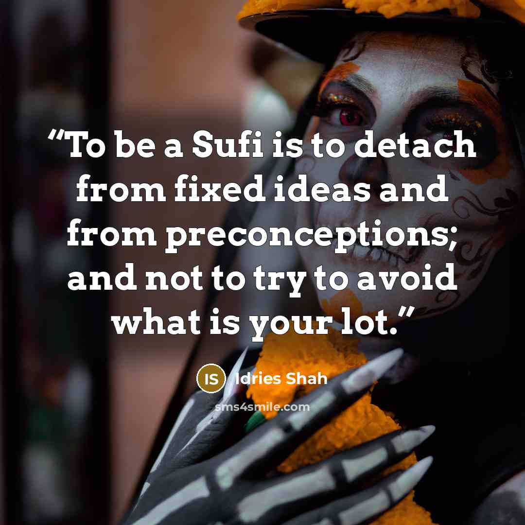 “To be a Sufi is to detach from fixed ideas and from preconceptions; and not to try to avoid what is your lot.” quote by Idries Shah