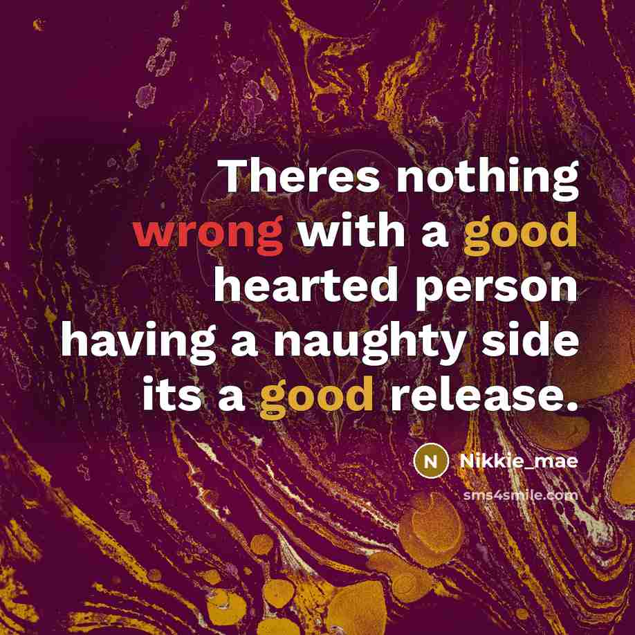 “Theres nothing wrong with a good hearted person having a naughty side its a good release.” quote by Nikkie_mae
