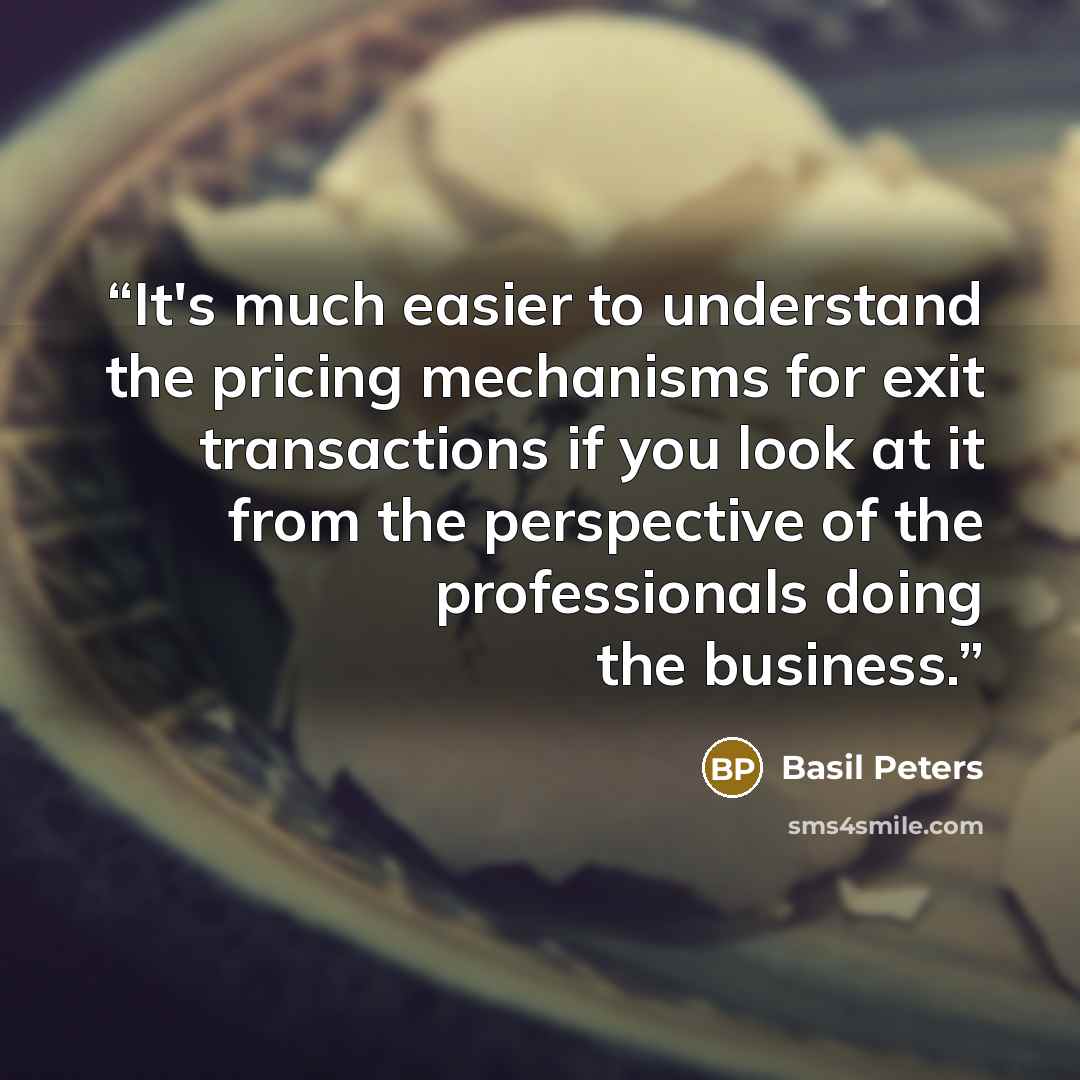 “It's much easier to understand the pricing mechanisms for exit transactions if you look at it from the perspective of the professionals doing the business.” quote by Basil Peters
