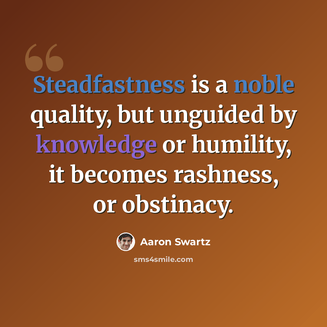 “Steadfastness is a noble quality, but unguided by knowledge or humility, it becomes rashness, or obstinacy.” quote by Aaron Swartz