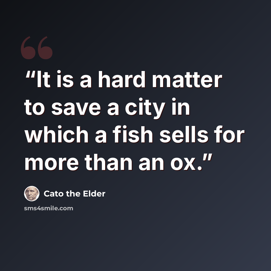 “It is a hard matter to save a city in which a fish sells for more than an ox.” quote by Cato the Elder