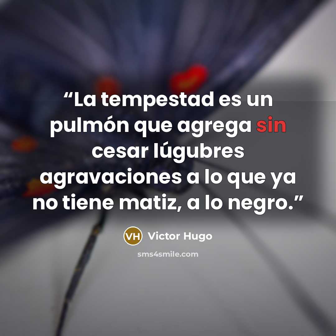 “La tempestad es un pulmón que agrega sin cesar lúgubres agravaciones a lo que ya no tiene matiz, a lo negro.” quote by Victor Hugo