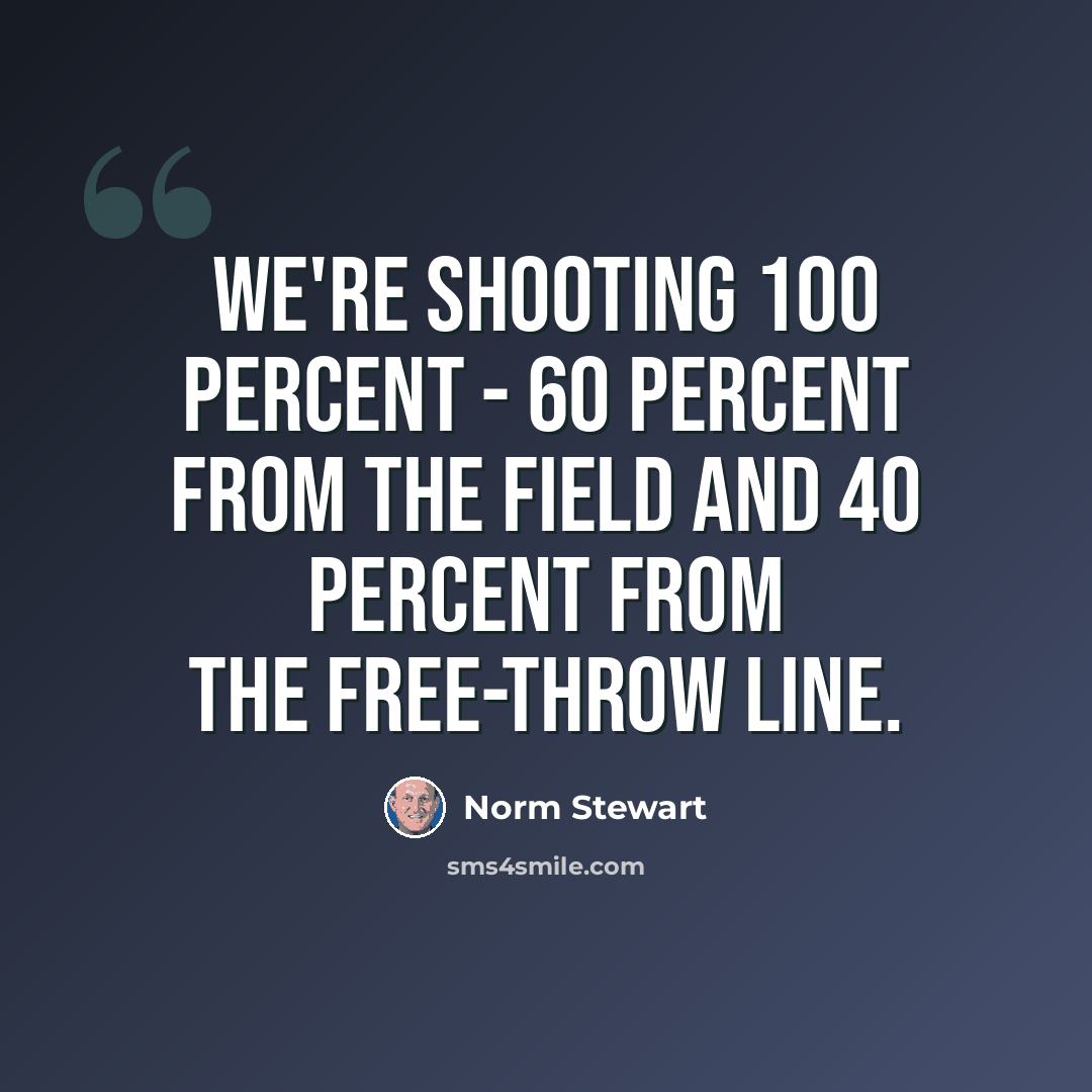 “We're shooting 100 percent - 60 percent from the field and 40 percent from the free-throw line.” quote by Norm Stewart
