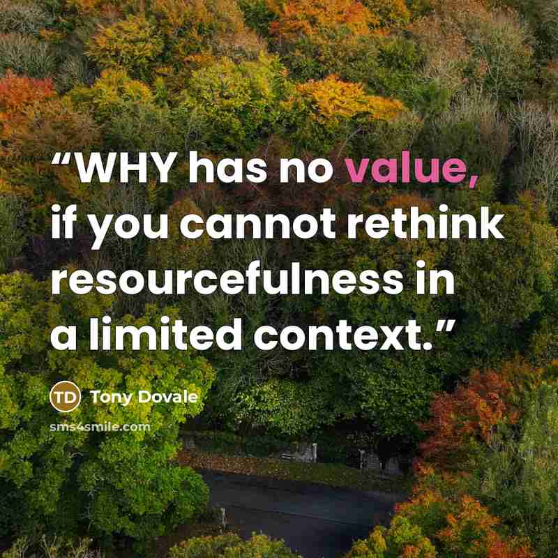 “WHY has no value, if you cannot rethink resourcefulness in a limited context.” quote by Tony Dovale