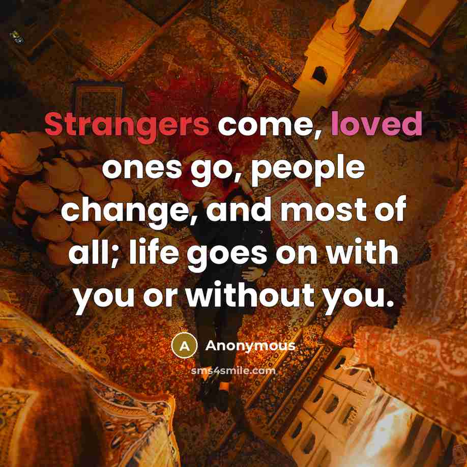 “Strangers come, loved ones go, people change, and most of all; life goes on with you or without you.” quote by Anonymous