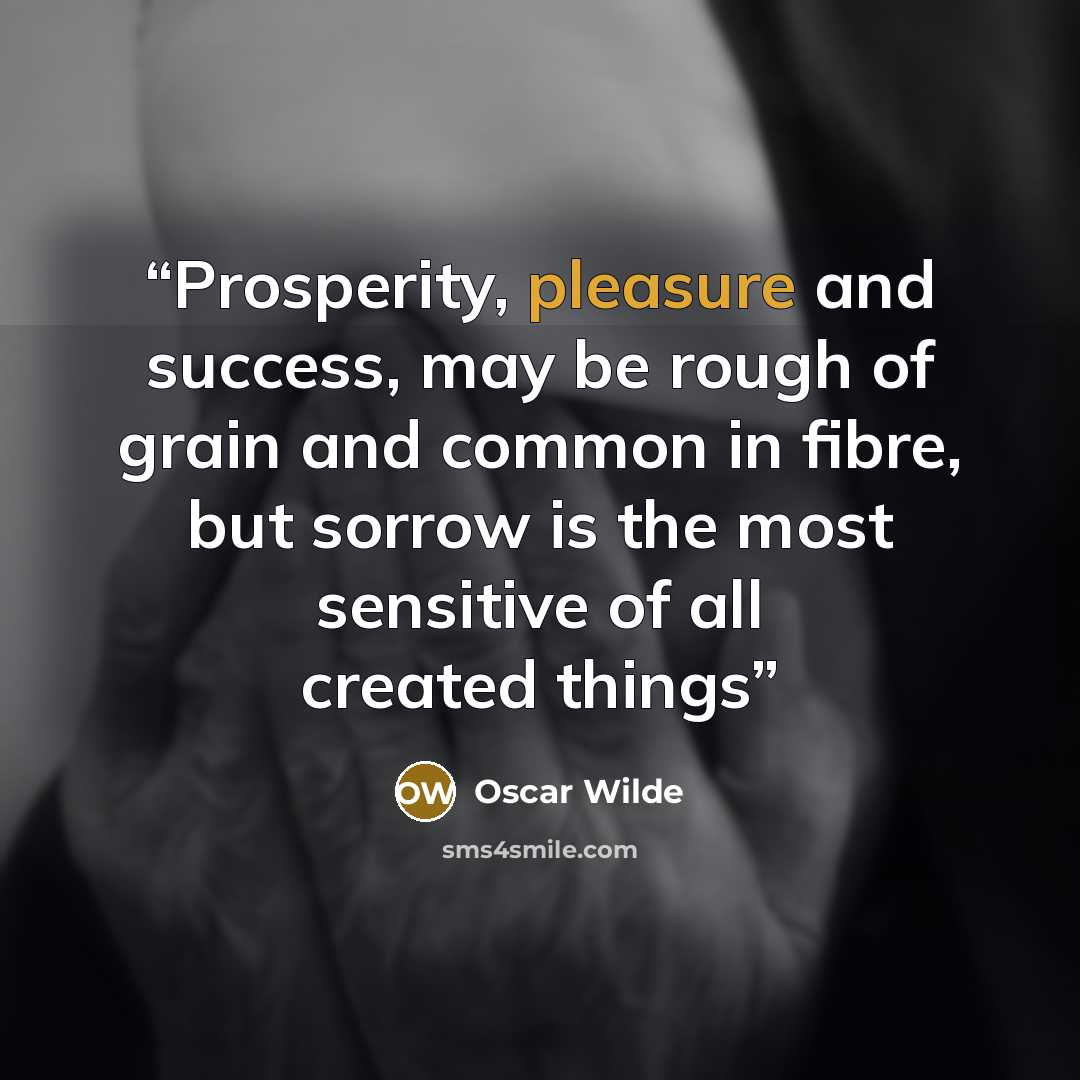 “Prosperity, pleasure and success, may be rough of grain and common in fibre, but sorrow is the most sensitive of all created things” quote by Oscar Wilde