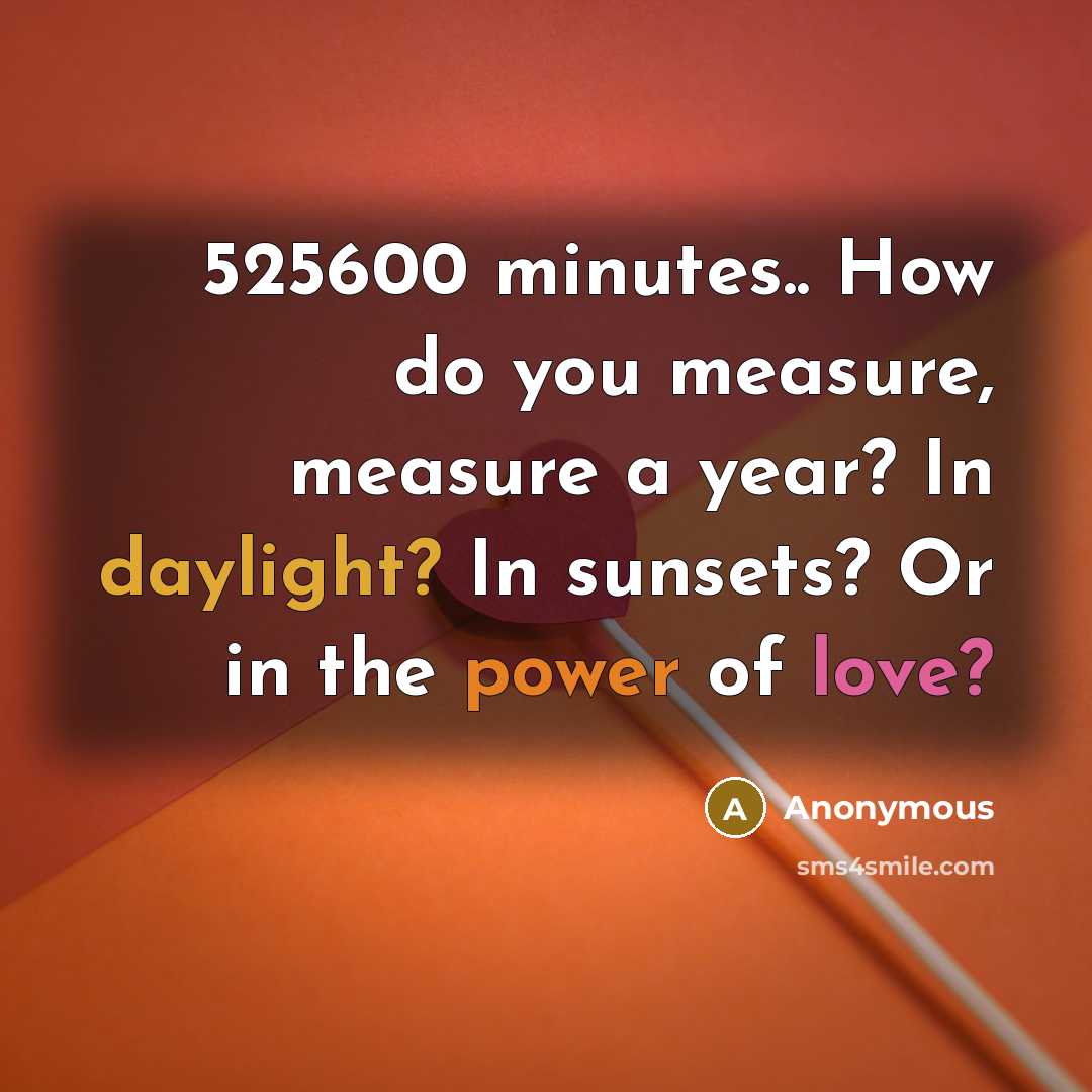 “525600 minutes.. How do you measure, measure a year? In daylight? In sunsets? Or in the power of love?” quote by Anonymous