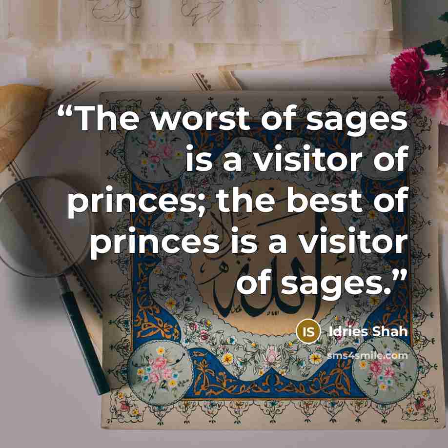 “The worst of sages is a visitor of princes; the best of princes is a visitor of sages.” quote by Idries Shah