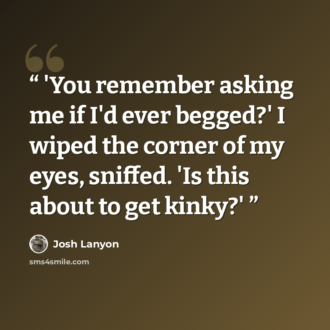 “'You remember asking me if I'd ever begged?' I wiped the corner of my eyes, sniffed. 'Is this about to get kinky?'” quote by Josh Lanyon