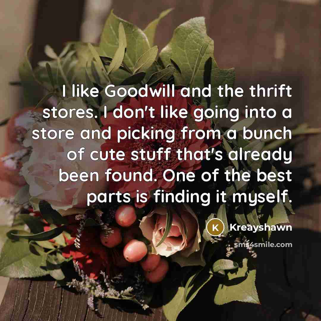 “I like Goodwill and the thrift stores. I don't like going into a store and picking from a bunch of cute stuff that's already been found. One of the best parts is finding it myself.” quote by Kreayshawn