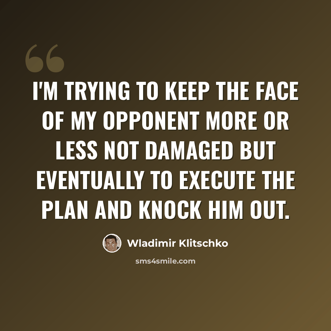“I'm trying to keep the face of my opponent more or less not damaged but eventually to execute the plan and knock him out.” quote by Wladimir Klitschko