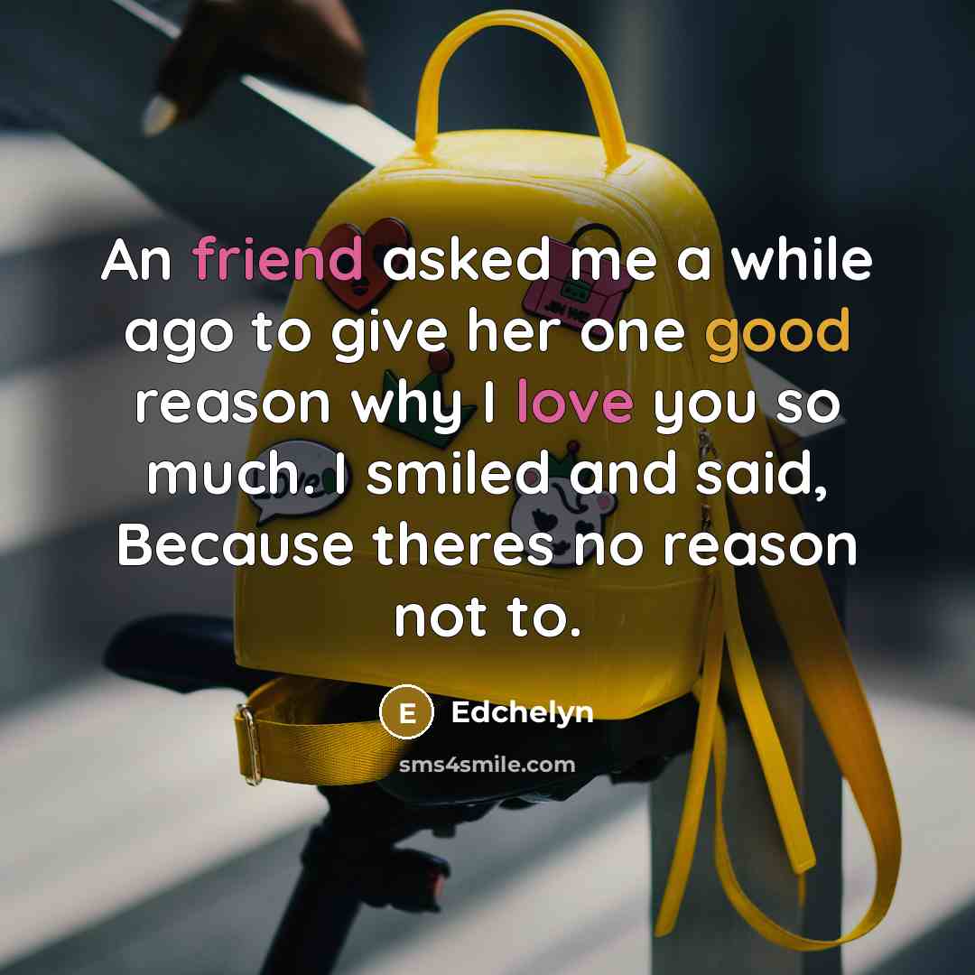 “An friend asked me a while ago to give her one good reason why I love you so much. I smiled and said, Because theres no reason not to.” quote by Edchelyn