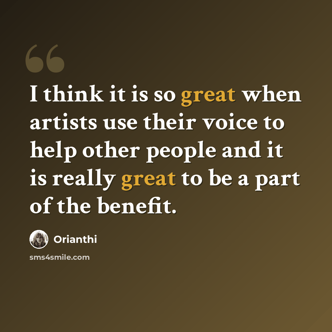 “I think it is so great when artists use their voice to help other people and it is really great to be a part of the benefit.” quote by Orianthi