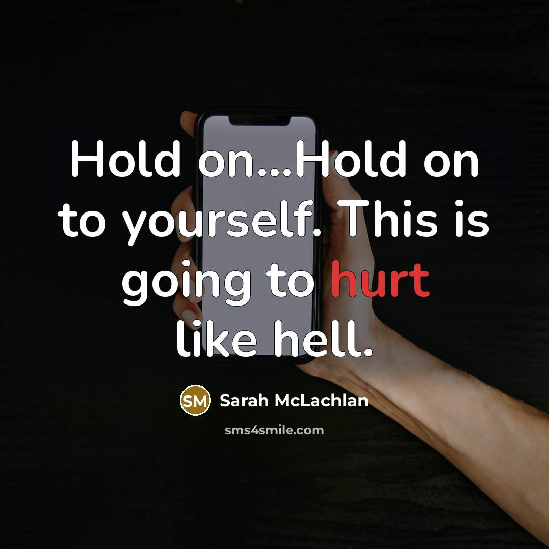 “Hold on...Hold on to yourself. This is going to hurt like hell.” quote by Sarah McLachlan