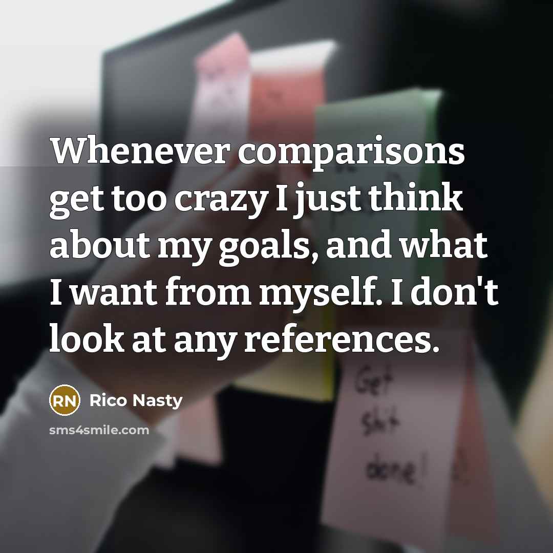 “Whenever comparisons get too crazy I just think about my goals, and what I want from myself. I don't look at any references.” quote by Rico Nasty
