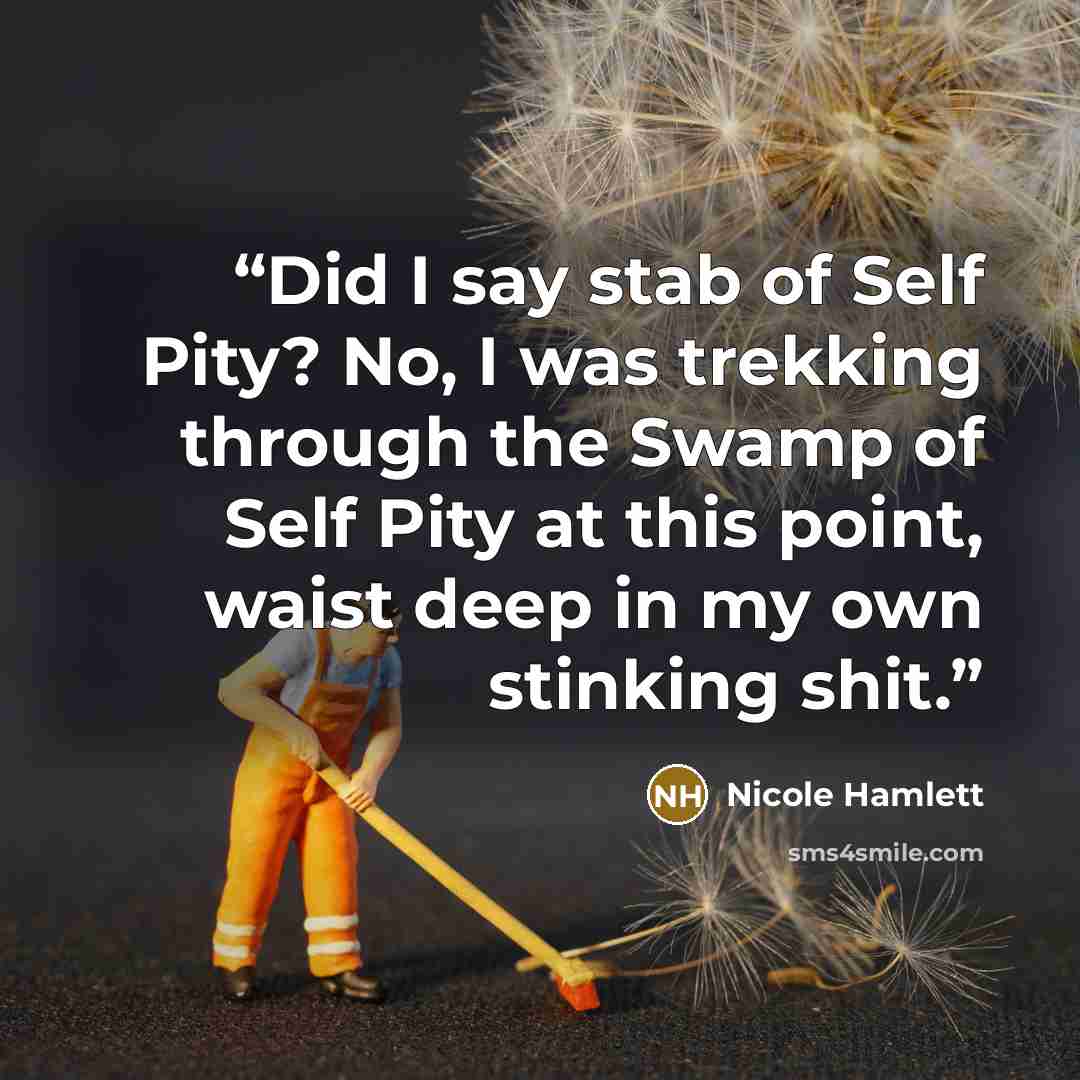 “Did I say stab of Self Pity? No, I was trekking through the Swamp of Self Pity at this point, waist deep in my own stinking shit.” quote by Nicole Hamlett