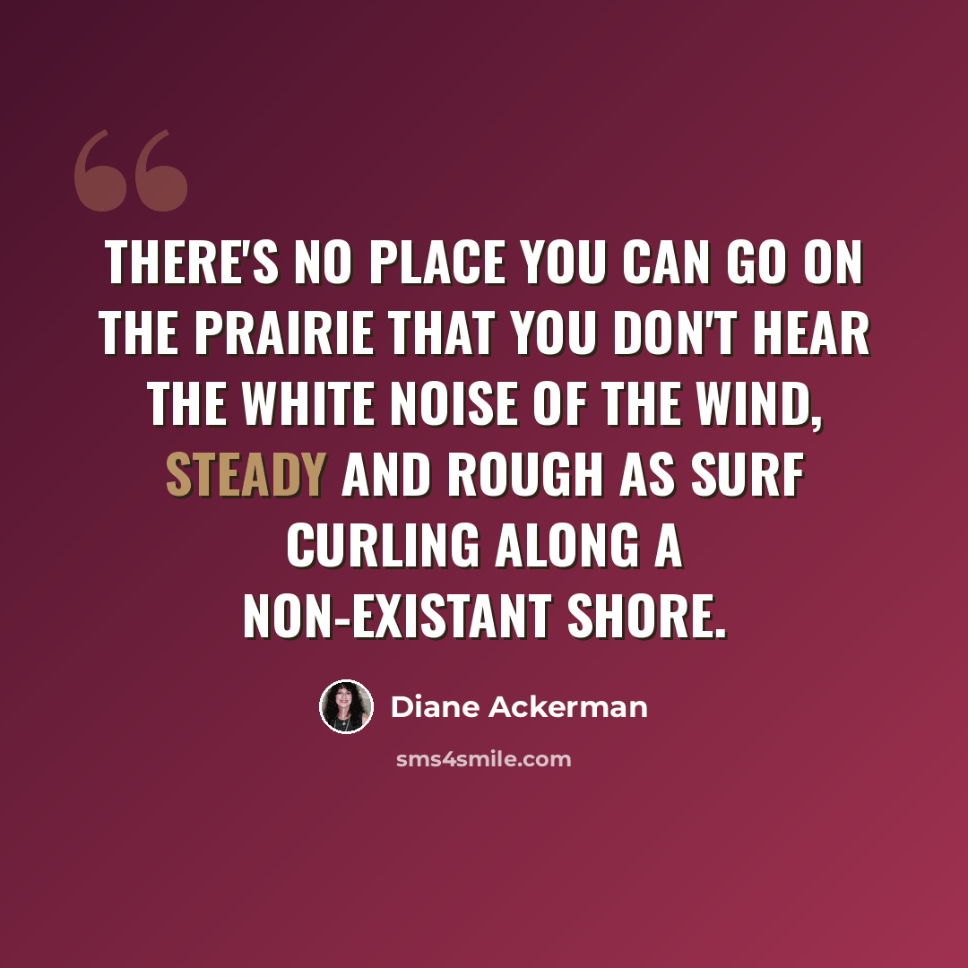 “There's no place you can go on the prairie that you don't hear the white noise of the wind, steady and rough as surf curling along a non-existant shore.” quote by Diane Ackerman